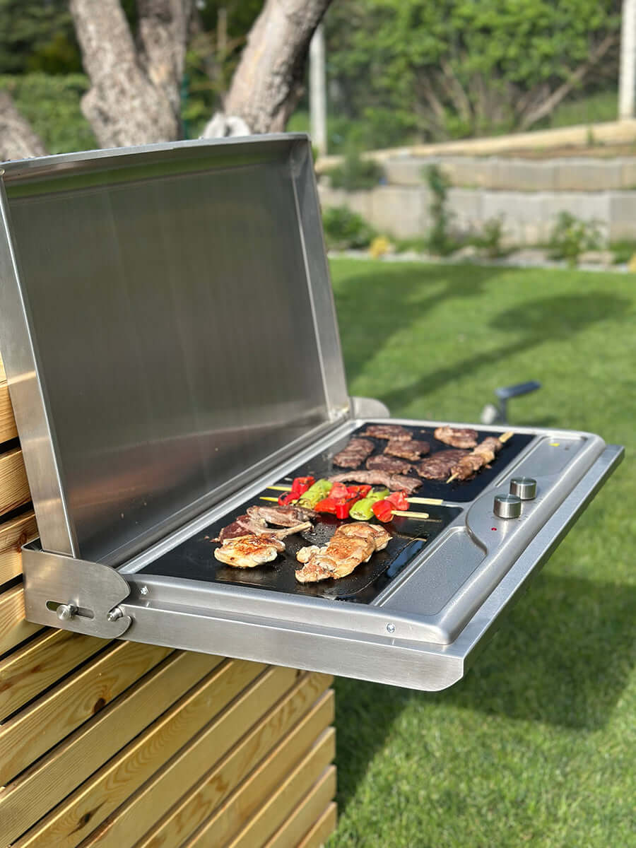 Antiq Savor Elektrikli Cam Barbekü - Çiftli - Düz+Düz Cam - Sliver Inox (76,5 cm)