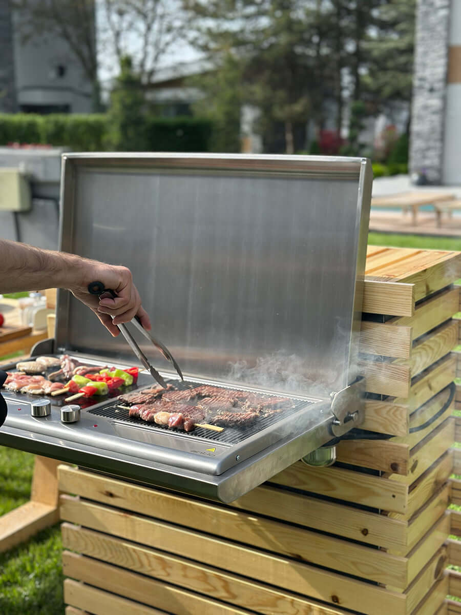 Antiq Savor Elektrikli Cam Barbekü - Çiftli - Düz+Düz Cam - Sliver Inox (76,5 cm)