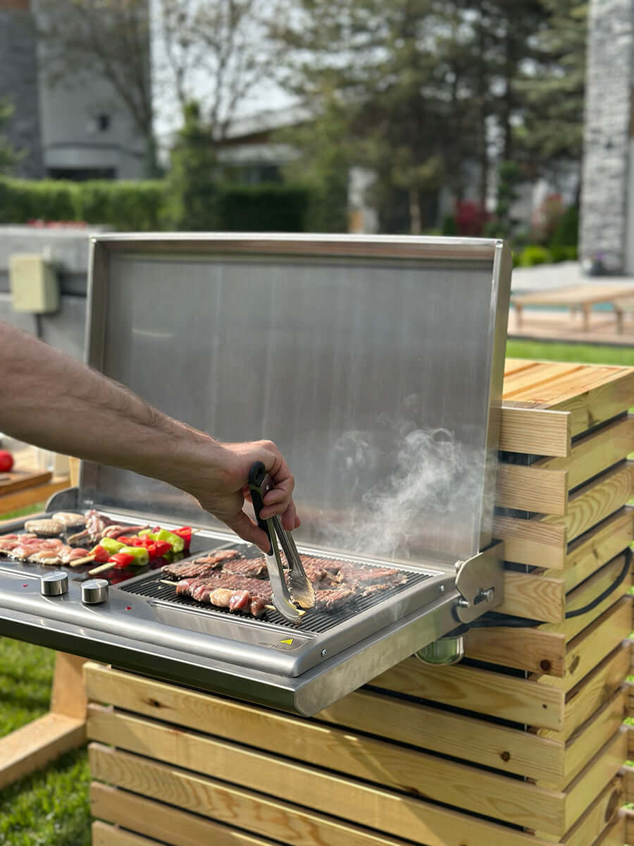 Antiq Savor Elektrikli Cam Barbekü - Çiftli - Düz+Düz Cam - Sliver Inox (76,5 cm)