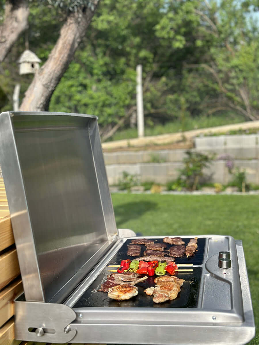 Antiq Savor Elektrikli Cam Barbekü - Çiftli - Düz+Düz Cam - Sliver Inox (76,5 cm)